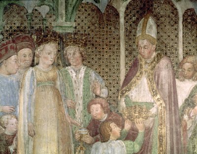 La Reina Teodolinda y el Papa Gregorio el Grande (c.540-604) Intercambiando Regalos, 1444 de Zavattari Family